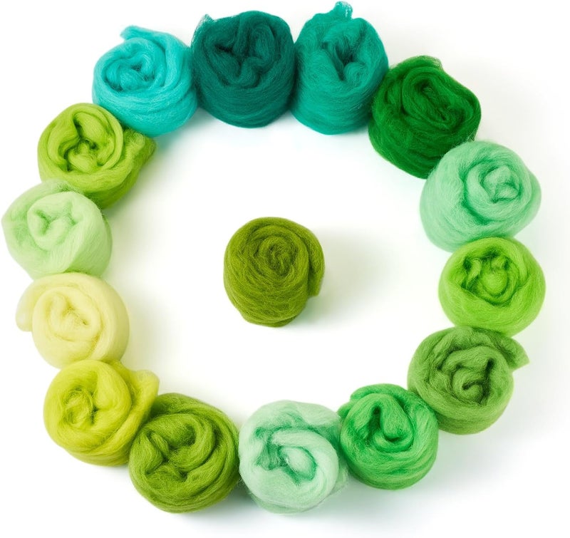 Spritewelry 75G Needle Felting Wool Green Wool Roving for Needle Felting Multicolor Soft Spinning Wool Bulk for Felting DIY Crafts Hand Spinning Supplies - Image 1